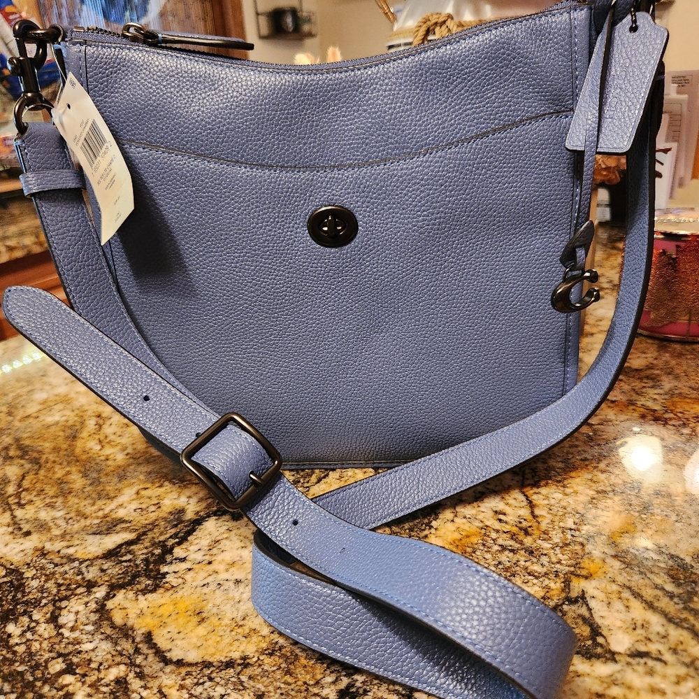 Super Pretty Polished Pebble Washed Chambray Leather CHAISE COACH Bag!!